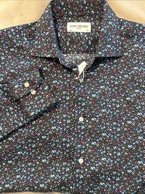NEW John Henric Sweden Men’s Floral Cotton Dress Shirt Size 15 3/4 40 Luxury L/S